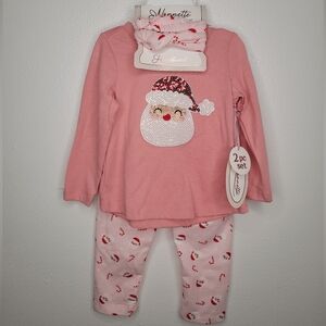 Nannette Pink Sequin Santa Outfit 2 Piece Set with Headband
